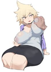 1girls ambiguous_gender big_breasts breast_grab breasts busty clothed female groping huge_ass huge_breasts human man0. milf mitsuki_bakugou my_hero_academia shirt simple_background skirt thick_thighs wide_hips