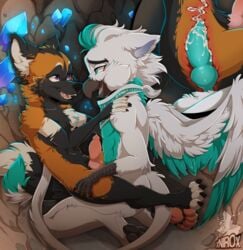 anal anal_sex avian blue_(bluethegryphon) blush canid canine cave conditional_dnp cross_fox cum cum_in_ass cum_inside fox gryphon hi_res internal knot knotting male mammal orgasm paws penetration red_fox sex wesley_(suave_senpai) wings xnirox yaoi