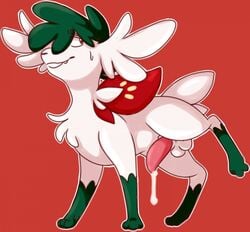 1boy alternate_color balls erection feral gritsnshit legendary_pokemon male male_focus male_only nintendo original_character penis pokémon_(species) pokemon pokemon_(species) precum raised_leg shaymin shaymin_(sky_form) simple_background solo tapering_penis video_games