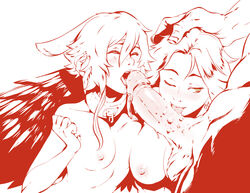 1boy 2girls altavy_(altavy) animal_humanoid assisted_fellatio assisted_sex avian avian_humanoid bird breasts bunny_(bnf) bunny_and_fox_world closed_eyes collaborative_fellatio collar d-rex duo_focus ears_down erection falcon falcon_humanoid feathers fellatio female femsub fur group hair highres humanoid lagomorph lagomorph_humanoid male maledom mammal monochrome multiple_girls multiple_subs nipples nude one_eye_closed oral penis rabbit rabbit_humanoid sex straight troll wings