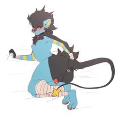 2019 anal anal_fingering anal_masturbation anthro ass balls black_fur blush cum fingering fingering_self fur fuzzy girly hi_res humanoid_penis luxray male male_only masturbation nintendo nipples nude pawpads paws penis pokémon_(species) pokemon pokemon_(species) simple_background solo video_games wasabitea