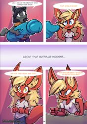 2019 absurd_res anthro canid canine comic dialogue dildo english_text female fennec fox fur hair hi_res male mammal ratcha_(artist) red_fur rick_(ratcha) sex_toy text