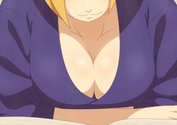 1girls big_breasts blonde_hair boruto:_naruto_next_generations breasts busty cleavage eeshin_(eishin5584) female female_only human large_breasts loose_shirt mature_female milf naruto naruto_(series) no_bra solo temari yellow_hair