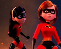 2girls ai_generated animated bodysuit female helen_parr incest lesbian lesbian_kiss mother_and_daughter passionate_kiss tagme the_incredibles video violet_parr yuri