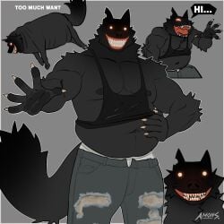 1boy amon-sydonai bara belly black_fur buff character_sheet chubby chubby_male creepy creepy_smile creepypasta cute funny furry furry_male gay gay_male himbo humor idk_what_to_tag_it male meme muscular muscular_male pecs reese_(amon-sydonai) scary scary_face yaoi