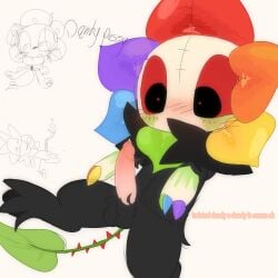 black_body black_fur blush dandy's_world dandy_(dandy's_world) dandys_world faggot flower fluffy large_dick leaf_tail looking_at_dick male penis pre_cum precum simple_background solo_male twisted_dandy_(dandy's_world)