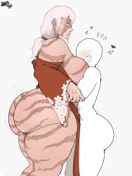 1boy 1girls aged_up anon ass big_ass big_breasts bottom_heavy breasts bubble_butt clothing fat_ass female gilf gluteal_fold hassdr4w height_difference huge_ass hugging jujutsu_kaisen jujutsu_kaisen_modulo large_ass male massive_ass mature mature_female png scars thick_ass thick_thighs thunder_thighs wide_hips zenin_maki