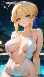 1girls 2025 ai_assisted ai_generated anime artist_name artoria_pendragon breasts bust city_lights cityscape crescent_moon explicit fate/stay_night fate_(series) female green_eyes hi_res high_quality high_resolution highres looking_at_viewer moon navel night night_sky onsen partially_submerged patreon patreon_username pool poolside saber sky skypassion solo stable_diffusion swimsuit water watermark wet