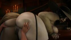 1boy 1girls 3d ai_generated alcina_dimitrescu animated ass_grab big_ass big_breasts breasts capcom dinoboy555 female garter_straps male no_sound pussy pussy_juice resident_evil resident_evil_8:_village tagme video