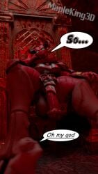 anon anonymous_male armor armor_plates armored_female demon demon_girl demon_horns giantess giantess_futa green_eyes hell hooves limp_penis mapleking3d micro no_panties throne