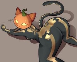 1girls ass ass_focus ass_up bent_over big_ass bodysuit breasts cat_ears cat_tail catgirl clothing female female_focus female_only fortnite from_behind furry halloween huge_ass looking_at_viewer looking_back pumpkin pumpkin_head roughjam skin_tight smile solo solo_female solo_focus spice_(fortnite) stretching tail thick thick_ass thick_thighs