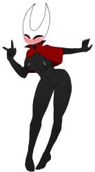 1girl big_breasts black_body blush blush_lines blushing blushing_female breasts bug bug_girl hollow_knight hollow_knight:_silksong hollow_knight_(franchise) hornet_(hollow_knight) horns large_breasts pussy solo solo_female spider spider_girl team_cherry