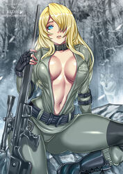 1girls ass big_ass big_breasts blonde_hair blue_eyes boots breasts cleavage female female_focus female_only fingerless_gloves hair_over_one_eye huge_breasts long_hair looking_at_viewer metal_gear metal_gear_solid military_uniform navel no_bra open_mouth outdoors patreon pose posing redjet sniper_rifle sniper_wolf snow solo solo_focus thick_thighs uniform weapon winter