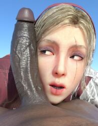1girls blonde_hair cabezadeperro00 dark-skinned_male dark_skin female interracial lidia_sobieska male penis penis_on_face tekken tekken_8