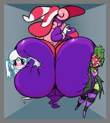 3girls ass ass_focus big_ass blush boo_(mario) chompsky chubby female gloves huge_ass hyper hyper_ass hyper_butt mario_(series) nintendo paper_mario paper_mario:_the_thousand-year_door pink_hair piranha_plant purple_body purple_skin shadow_siren squish super_mario_bros. sweat transfem vivian_(paper_mario) witch_hat yellow_lipstick