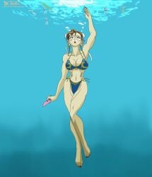 1girls air_bubbles big_breasts bikini capcom chun-li female female_only freediving human imdrtoxic lipstick ocean sea solo_focus street_fighter swimming underwater water