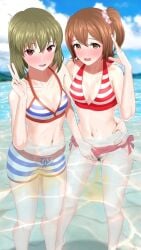 2girls bikini cameltoe censored green_hair hi_res idolmaster_million_live! japanese_text kasuga_mirai nagayoshi_subaru peeing peeing_together peeing_underwater pubic_hair pussy reupload swim_pants swim_trunks swimming_trunks swimsuit swimwear toritori_miri trunks two-piece_swimsuit underwater_pee urinating urinating_female urination urine urine_pool urine_stream water