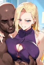 1boy 1girls ai_generated bare_arms bare_shoulders big_breasts blonde_hair blue_eyes blush color dark-skinned_male dark_skin female generic_dark-skinned-muscular_male hi_res ino_yamanaka interracial large_breasts light-skinned_female light_skin long_hair looking_at_viewer male male/female muscles muscular muscular_male nakatori naruto naruto_(series) netorare ntr tagme thick_thighs