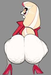 1girls ass ass_bigger_than_head ass_focus big_ass big_thighs blonde_hair bottom_heavy bottomless casual casual_nudity cellulite charlie_morningstar_(hazbin_hotel) demon demon_girl fat_ass female female_only hazbin_hotel high_heels huge_ass large_ass long_hair looking_at_viewer looking_back meatgyoza squatting teasing thick_ass thick_thighs topwear white_body white_skin wide_hips