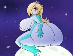 :0 artist_request ass_bigger_than_head ass_focus backboob big_breasts clothed female female_only giantess hooligan_freak huge_ass huge_breasts looking_at_viewer macro mario_(series) mario_kart nintendo princess_rosalina story_at_source tagme teasing