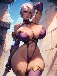 ai_generated ass bandai_namco big_ass big_breasts bikini_armor breasts huge_breasts isabella_valentine large_breasts short_hair skimpy_armor soul_calibur thick_thighs white_hair wide_hips xrp7788