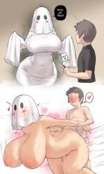 1boy 1girls aster_crowley ghost ghost_costume halloween huge_breasts instant_loss_2koma penetration sex tagme thick_ass