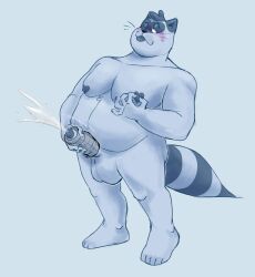 absurd_res animalboyfriend animalboytoy anthro blush bodily_fluids canid canine cum genital_fluids genitals hi_res looking_pleasured male mammal masturbation nipple_fetish nipple_play overweight overweight_male penetrable_sex_toy penis raccoon_dog sex_toy tanuki tongue tongue_out