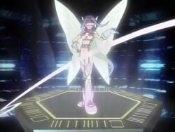 animated boots breasts covered_eyes digimon digimon_frontier edited_official_artwork fairimon fairy fairymon female female_pubic_hair garter_straps hand_on_hip heart-shaped_pubic_hair high_quality izumi_orimoto kazemon kick kicking navel nipples nude_filter peppymcfalco_(editor) pubic_hair purple_hair pussy smile sound third-party_edit transformation transformation_sequence vagina video visor wings zoe_orimoto