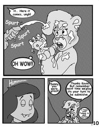 adventures_of_the_gummi_bears anthro bear billie_h cavin_(gummi_bears) comic comic_page comic_panel cum cum_on_face cumming cumshot disney fellatio female fur human interspecies male male/female male_on_anthro mammal monochrome straight sunni_gummi