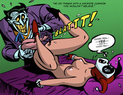 1boy 1girls batman:_the_animated_series batman_(series) bruce_timm clothed_male_nude_female cmnf colored dc_comics dcau edit english_text female harley_quinn harley_quinn_(classic) hetero human male nude straight the_joker what whoopie_cushion