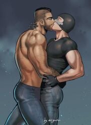 2boys areyouhun balaclava bara barazoku call_of_duty call_of_duty:_modern_warfare_2 gay gay_male john_mactavish kissing male/male male_focus male_only mask_lift muscular muscular_male no_visible_genitalia shirtless shirtless_male simon_riley suggestive toned_body toned_male yaoi