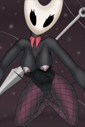 absurd_res anthro arthropod big_breasts black_body breasts clothed clothing digital_media_(artwork) female hi_res hollow_knight hornet hornet_(hollow_knight) hymenopteran insects kiunata nipples simple_background solo team_cherry the_knight_(hollow_knight) vespid wasp