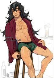 1boy abs boxers liltkeva long_hair long_hair_male male masculine my_hero_academia shouta_aizawa solo solo_male