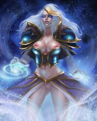 1girls big_breasts blizzard_entertainment blonde_hair jaina_proudmoore light-skinned_female light_skin multicolored_hair opalescent pussy solo warcraft white_hair wide_hips world_of_warcraft