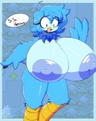 big_ass bird bird_girl blush blush_lines blushing breasts_bigger_than_head casual casual_nudity female female_only gardegu huge_breasts hyper_breasts looking_down martlet_(undertale_yellow) mouth_open nude shortstack teasing undertale undertale_yellow