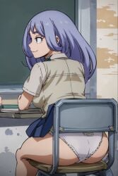 ai_generated aindroidparanoid big_breasts boku_no_hero_academia chair chair_embarrassment desk hadou_nejire happy huge_ass lifting_shirt light_blue_eyes light_blue_hair my_hero_academia nejire_hado panties school_uniform shirt sitting sitting_at_desk sitting_on_chair skirt skirt_caught_on_object smile stable_diffusion wardrobe_malfunction