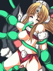 animated breast_sucking breasts double_breast_sucking oral panties panties_aside red_panties riesz seiken_densetsu_3 stomach_bulge tagme tentacles vaginal_penetration