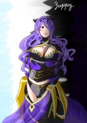 1girls arms_under_breasts ass_visible_through_thighs bare_thighs black_panties boots breasts camilla_(fire_emblem) cleavage crossed_arms female female_only fire_emblem fire_emblem_fates gloves horns inner_thighs large_breasts long_hair nintendo panties pelvic_curtain purple_hair red_eyes see-through smile solo standing thigh_boots thighs very_long_hair zuppy