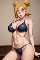 1girls ai_generated arm_support bikini bikini_bottom bikini_top blonde_hair blush boruto:_naruto_next_generations breasts cleavage curvaceous curvy curvy_body curvy_female curvy_figure female female_focus female_only hourglass_figure huge_breasts large_breasts lavenderwithart light-skinned_female light_skin mature mature_female midriff milf nai_diffusion naruto naruto_(series) outdoors pinup ponytail quad_tails revealing_swimsuit side-tie_bikini side-tie_bikini_bottom sitting skimpy skimpy_bikini solo solo_focus stable_diffusion swimsuit teal_eyes temari thick_thighs thighs wide_hips