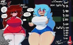 2girls ahoge ass_expansion auburn_hair big_ass big_breasts black_eyes blue_hair blue_shorts breast_expansion breasts brown_hair clothed clothed_female drive fair-skinned_female female female/female female_only fnf fnf_mod fnf_mods friday_night_funkin friday_night_funkin_mod gardegu girlfriend_(friday_night_funkin) growth_drive heart-shaped_pupils heart_eyes huge_ass huge_breasts long_gloves multiple_girls no_bra original_sky_(friday_night_funkin) purple_eyes red_clothing sky_(friday_night_funkin) skyverse speech_bubble tagme text text_bubble thick_ass thick_thighs visible_underwear white-shirt white-skinned_female white_gloves white_stockings