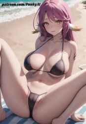 ai_generated beach bikini black_bikini funkylewdai jibril_(no_game_no_life) no_game_no_life rose_hair spread_legs