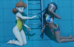 2girls crossover drowning female female_only handcuffed human mario_(series) multiple_girls nessa_(pokemon) pokemon princess_daisy redsmmd underwater