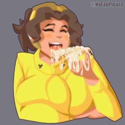 1girl 1girls big_breasts blizzard_entertainment bread breasts brown_hair closed_eyes cum cum_all_over cum_as_food cum_drinking cum_drip cum_dripping cum_dripping_down_chin cum_eating cum_everywhere cum_in_mouth cum_on_food cumdrip cumdump dressed eating eating_cum eating_food excessive_cum female female_focus female_only food huge_breasts nofapplease open_mouth overwatch overwatch_2 tan tan_body tan_skin venture video_game video_game_character video_games