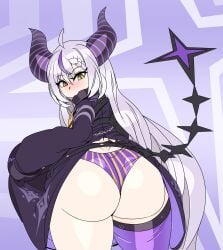 1girls ass big_ass bottom_heavy bubble_ass bubble_butt captain_kirb captain_kirb_(sfw) clothing dress dress_aside fat_ass female female_only hololive hololive_japan holox horns huge_ass la+_darknesss one_thighhigh panties petite shortstack solo sweat tail thick_ass thick_thighs virtual_youtuber white_hair wide_hips yellow_eyes