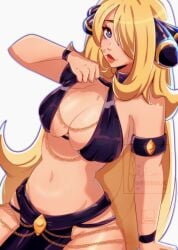 1girls belly_dancer belly_dancer_outfit blonde_hair blue_eyes bocas_top cresscin cynthia_(pokemon) hair_over_one_eye harem_girl harem_outfit large_breasts loincloth long_hair pokemon pokemon_dppt voluptuous yomorio_lingerie