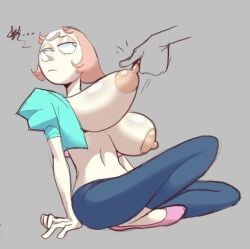 1girls abdomen big_breasts boobs braless breast_lift breast_lifted_by_nipple breasts female gem_(species) nipples no_bra partially_clothed pearl_(steven_universe) pinching_nipples sagging_breasts steven_universe thehoeartist tits