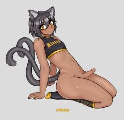 1boy 2_tails absurd_res animal_humanoid asian_mythology athletic_wear bottomwear cat_humanoid clothing dark-skinned_femboy dark-skinned_male dark-skinned_penis dark_skin domestic_cat east_asian_mythology felid felid_humanoid feline feline_humanoid felis femboy fitness genitals grey_hair gym_bottomwear gym_shorts hair hi_res humanoid japanese_mythology male mammal mammal_humanoid multi_tail mythology nekomata nisaku penis pinup pose shorts sportswear tail yellow_eyes youkai