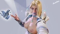 1girls 3d 4k accurate_art_style athletic_female bare_breasts blonde_female blonde_hair blue_eyes blue_lipstick blue_nails bob_cut breasts caucasian caucasian_female choker closed_mouth closed_mouth_smile emma_frost emma_frost_(marvel_rivals) eyeliner female female_only heart looking_at_viewer marvel marvel_rivals open_shirt small_breasts smile smiling smiling_at_viewer solo solo_female solo_focus x-men