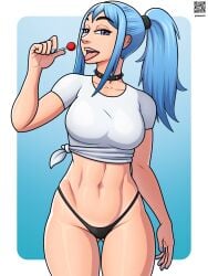 big_breasts big_thighs big_titties blue_hair clothing curvaceous curvaceous_female curvaceous_figure curvy curvy_figure curvy_hips female female_focus female_only looking_at_viewer original original_character ponytail underwear zedro