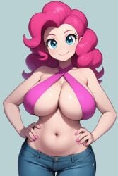 1girls ai_generated big_breasts bocas_top breasts cleavage equestria_girls female female_only friendship_is_magic hands_on_hips hasbro jeans large_breasts looking_at_viewer my_little_pony nai_diffusion nail_polish navel novelai pinkie_pie_(eg) pinkie_pie_(mlp) simple_background smile solo solo_female stable_diffusion